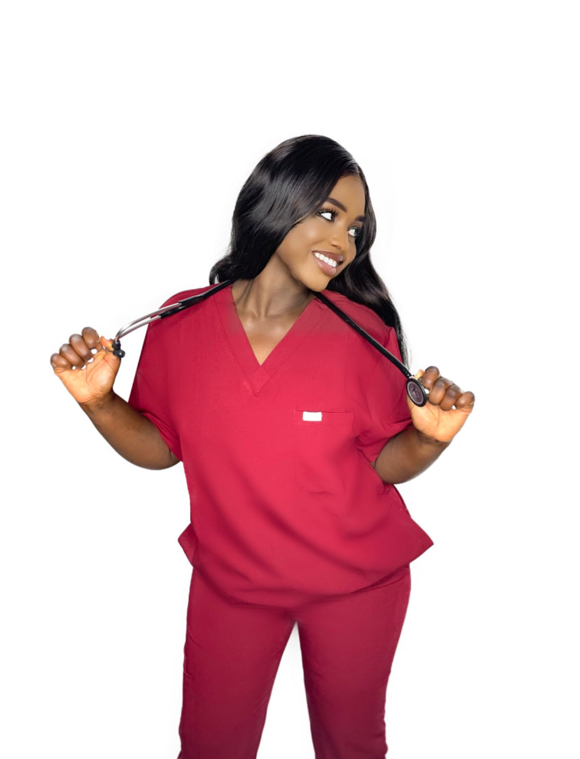 The Chaku Company Burgundy Straight Cut Scrub Set